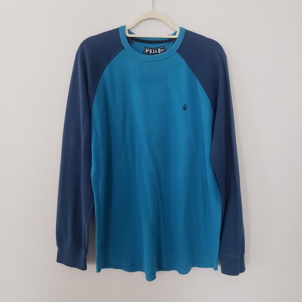 Volcom Mens Long Sleeve Thermal Shirt XL Pullover Waffke Knit Logo Color Block